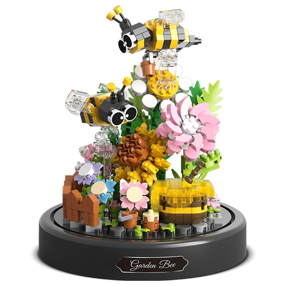 Produktfoto der Balody Miniblocks Bienen mit Blumen in einer Glocke