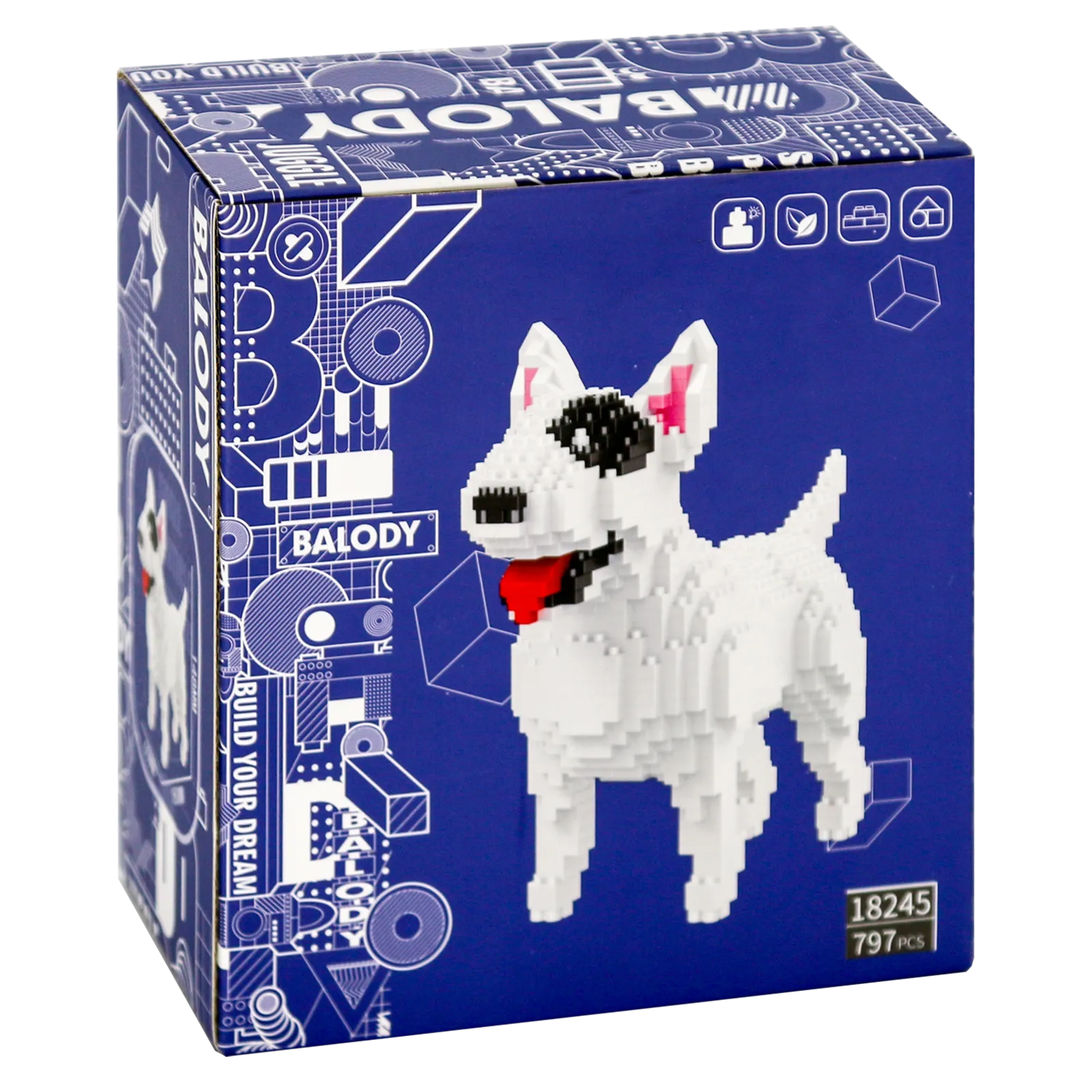 Rückseite der Verpackung der Balody Miniblocks Bullterrier
