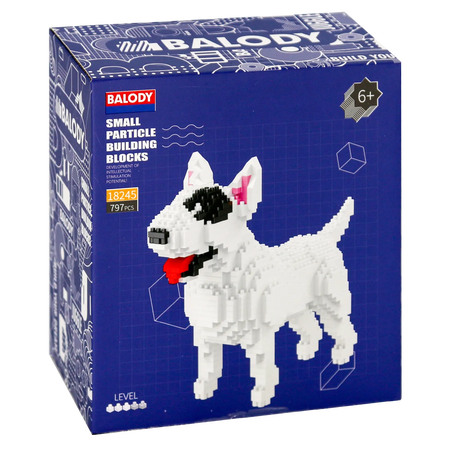 Vorderseite der Verpackung der Balody Miniblocks Bullterrier