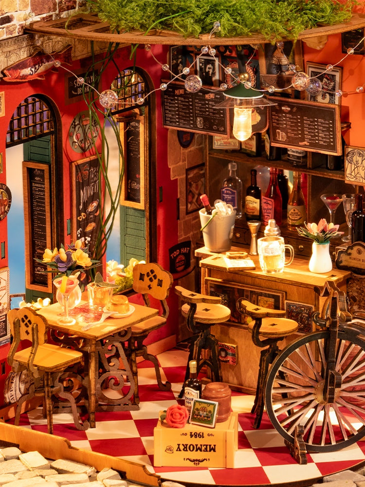 Details der Bar und der Sitzplätze der Robotime Cheers Bar & Dining