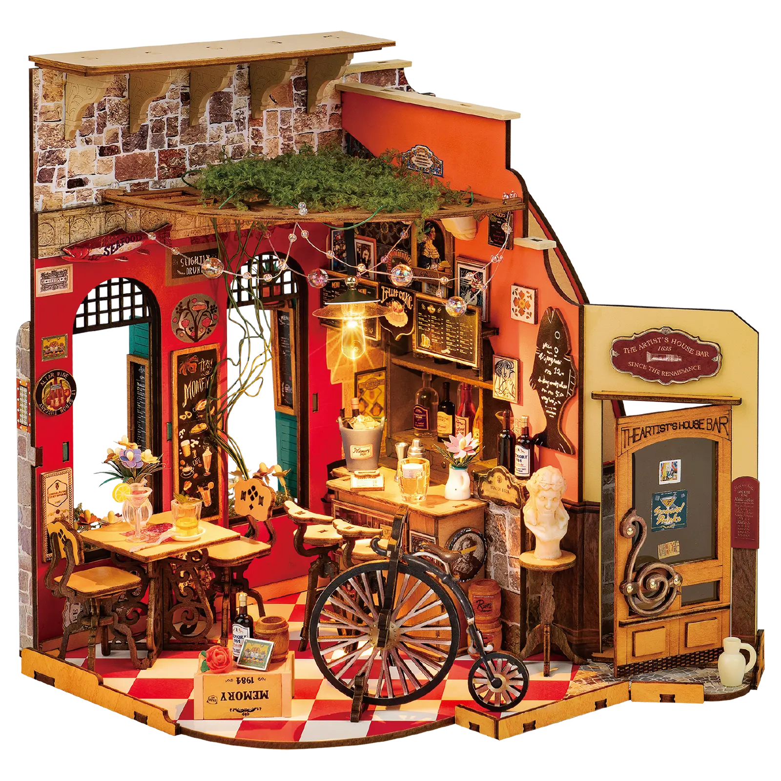 Produktfoto der Robotime Cheers Bar & Dining, Miniaturhaus einer altmodischen gemütlichen Bar