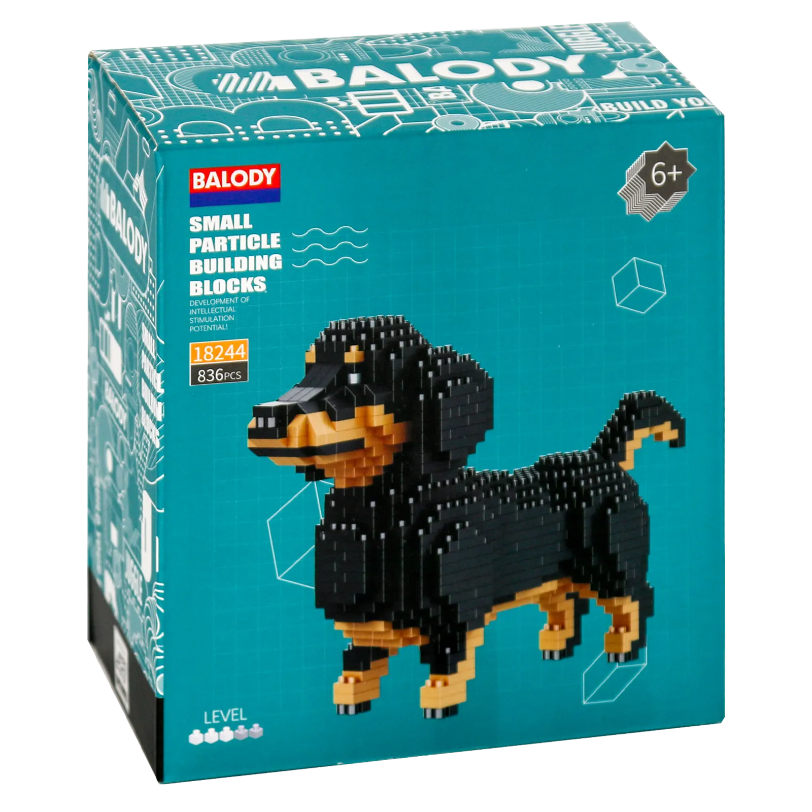 Vorderseite der Verpackung der Balody Miniblocks kleiner Dackel