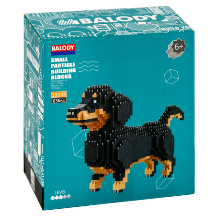 Vorderseite der Verpackung der Balody Miniblocks kleiner Dackel