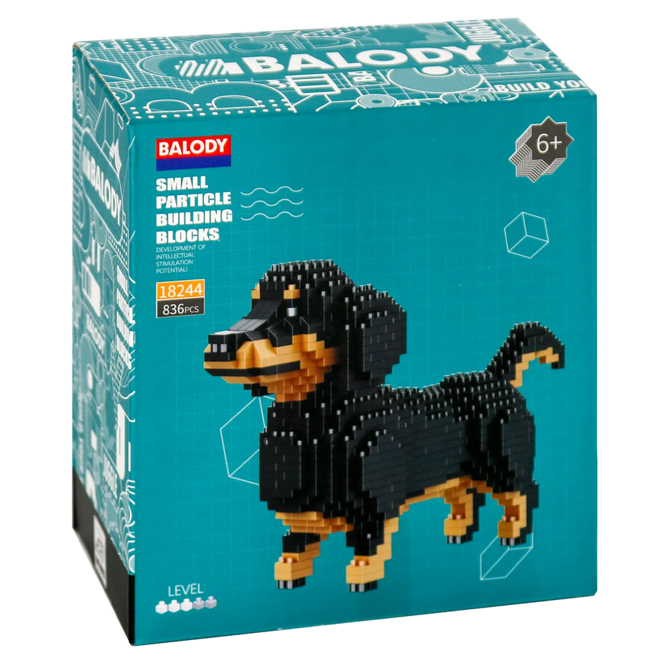 Vorderseite der Verpackung der Balody Miniblocks kleiner Dackel