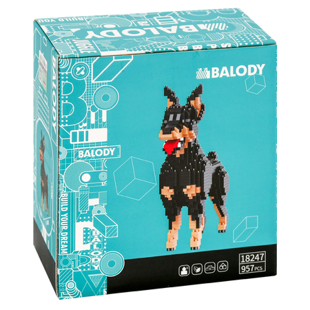 Rückseite der Verpackung der Balody Miniblocks Dobermann