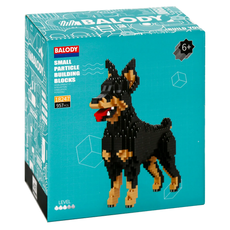 Vorderseite der Verpackung der Balody Miniblocks Dobermann