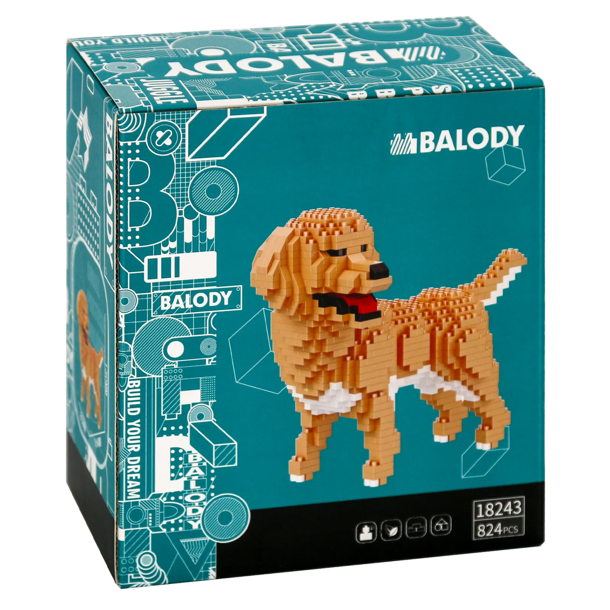 Rückseite der Verpackung der Balody Miniblocks Golden Retriever
