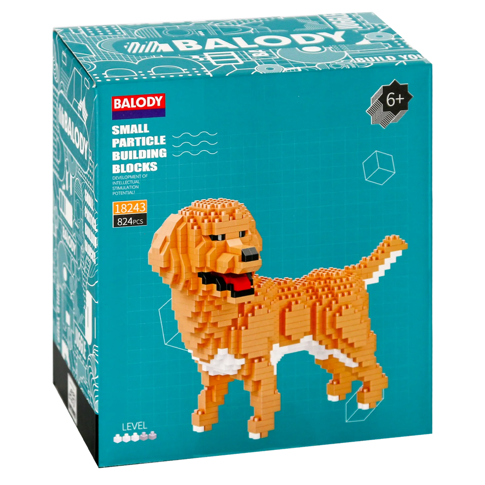 Vorderseite der Verpackung der Balody Miniblocks Golden Retriever