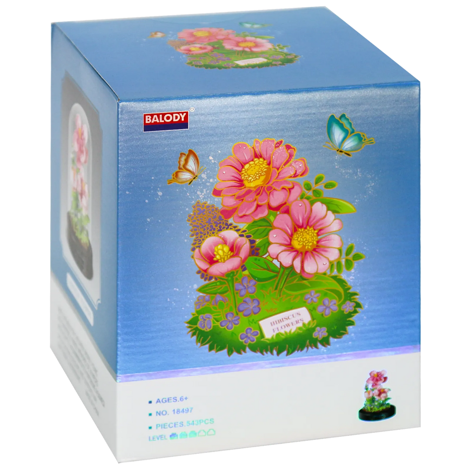 Vorderseite der Verpackung der Balody Miniblocks Hibiskus in Glocke