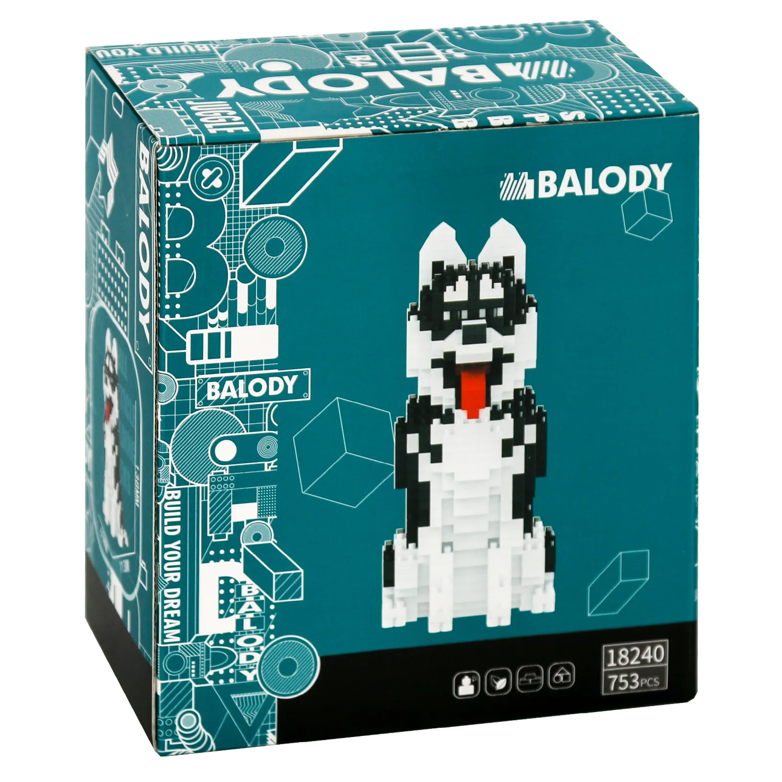 Rückseite der Verpackung der Balody Miniblocks kleiner Husky