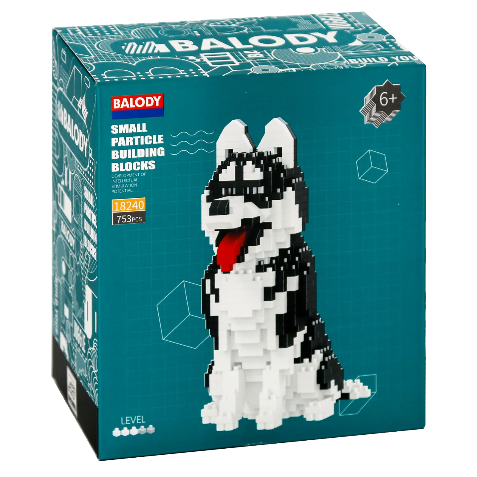 Vorderseite der Verpackung der Balody Miniblocks kleiner Husky