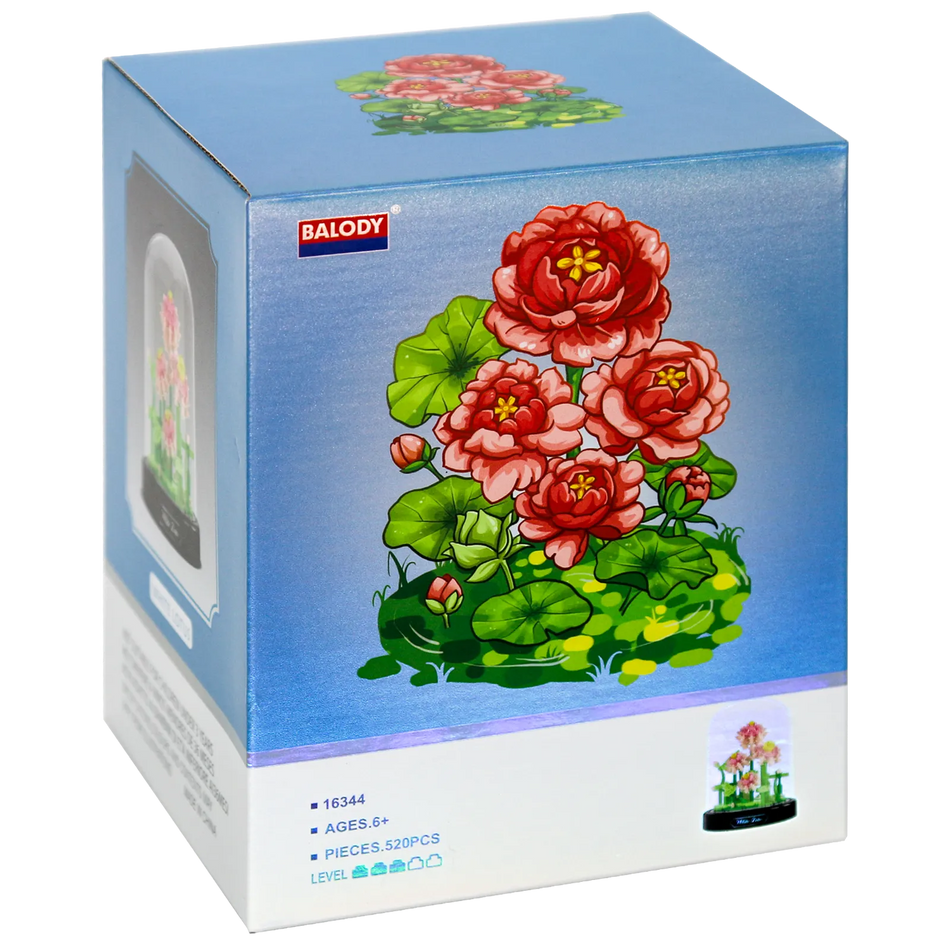 Vorderseite der Verpackung der Balody Miniblocks Lotusblumen in Glocke