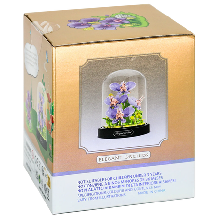 Seite der Verpackung der Balody Miniblocks Orchideen in Glocke