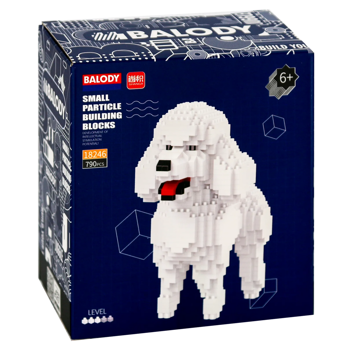Vorderseite der Verpackung der Balody Miniblocks Pudel