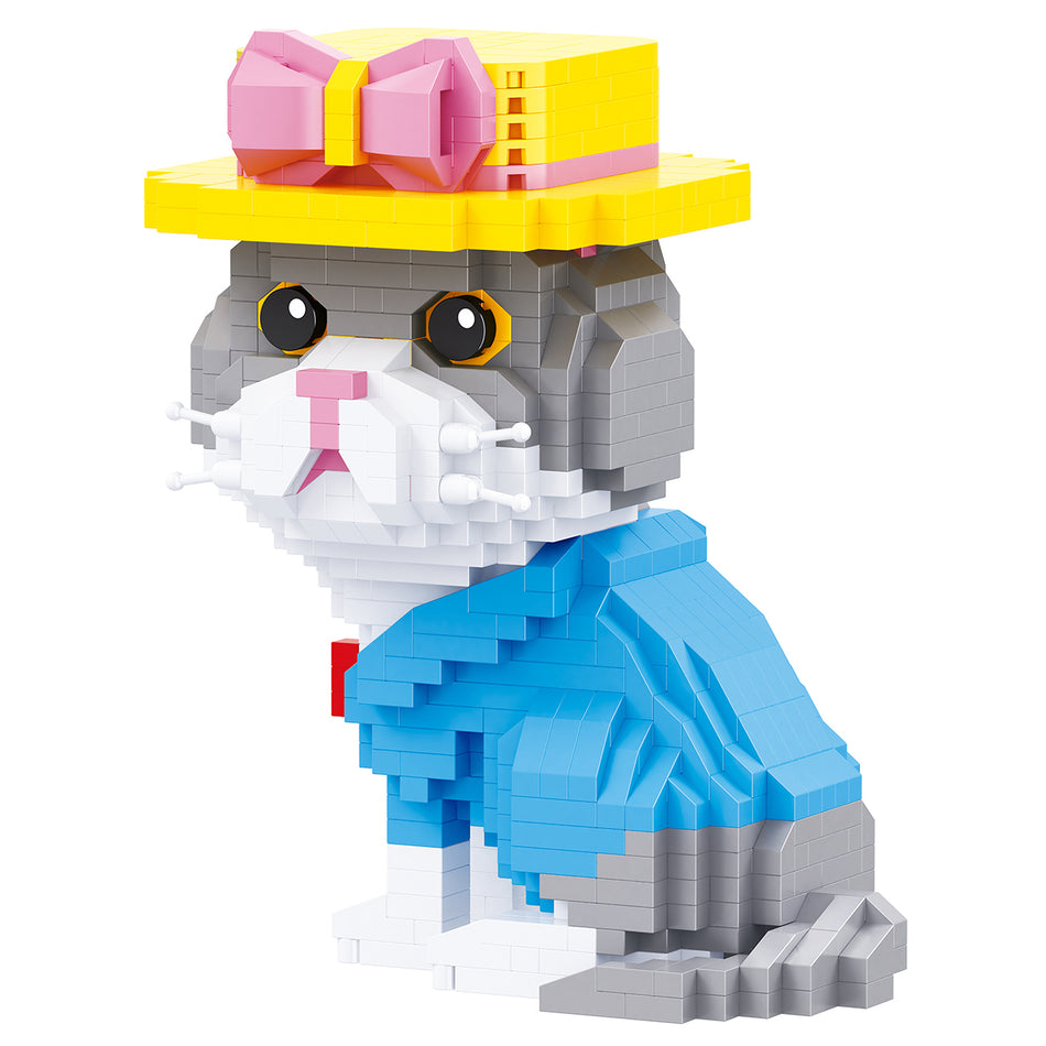 Produktfoto der Balody Miniblocks Katze in schicker Vintage-Kleidung