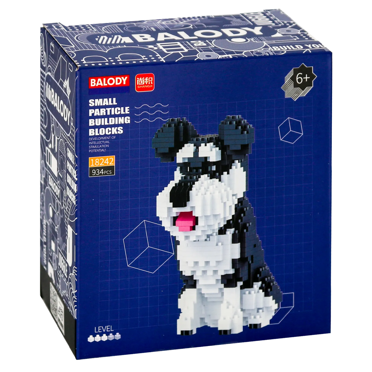 Vorderseite der Verpackung der Balody Miniblocks kleiner Schnauzer