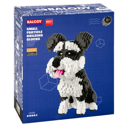 Vorderseite der Verpackung der Balody Miniblocks Großer Schnauzer