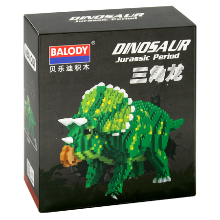 Vorderseite der Verpackung der Balody Miniblocks Triceratops
