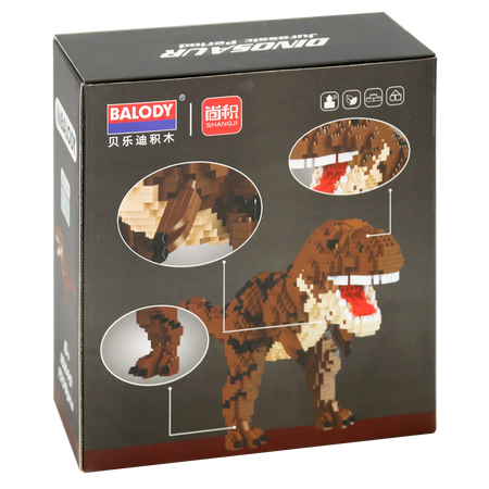 Rückseite der Verpackung der Balody Miniblocks brauner Tyrannosaurus rex