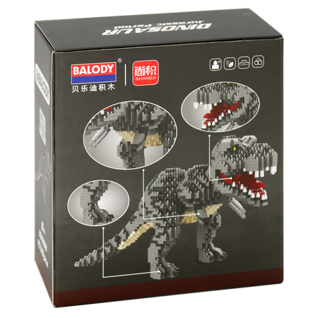 Rückseite der Verpackung der Balody Miniblocks grauer Tyrannosaurus rex