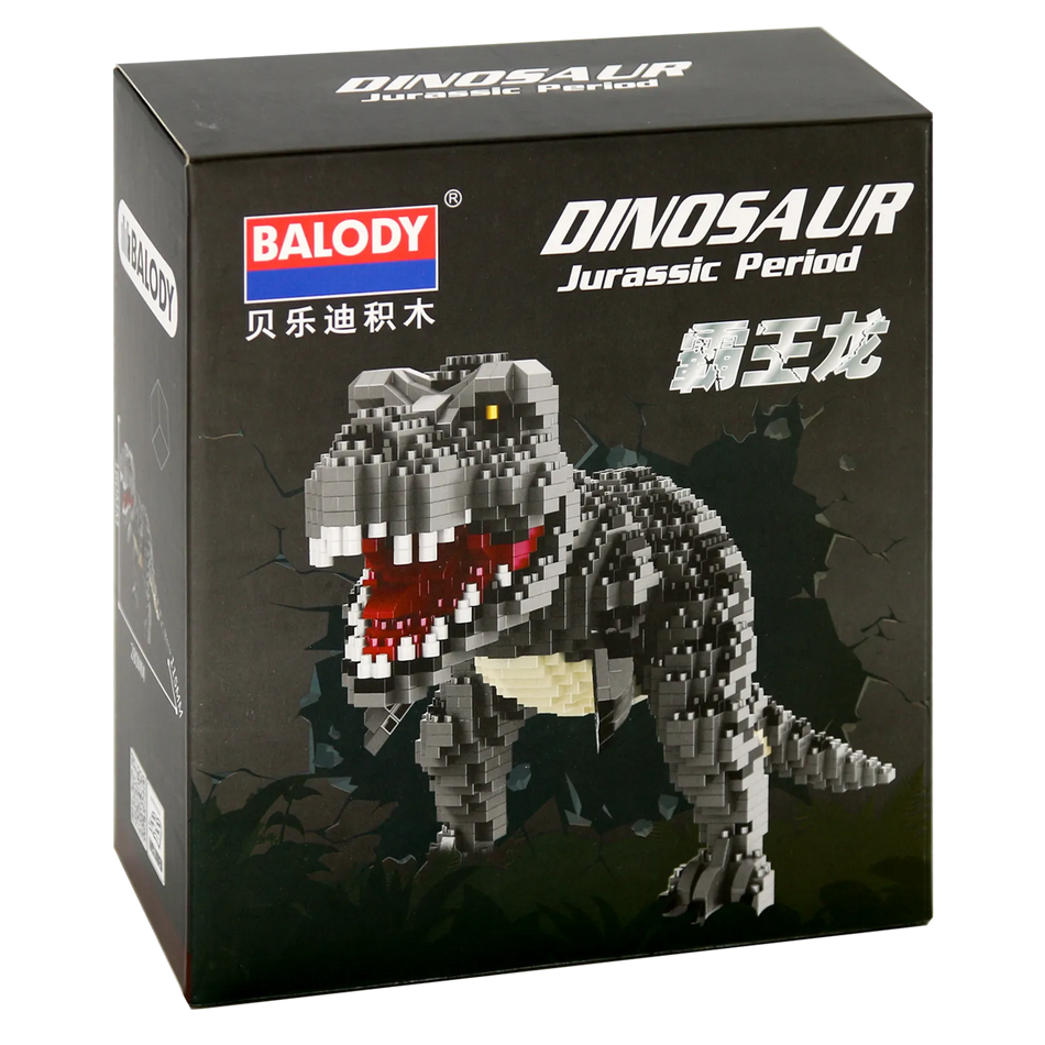 Vorderseite der Verpackung der Balody Miniblocks grauer Tyrannosaurus rex