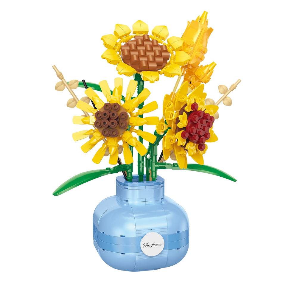 Produktfoto der Balody Miniblocks blaue Vase mit Sonnenblumen
