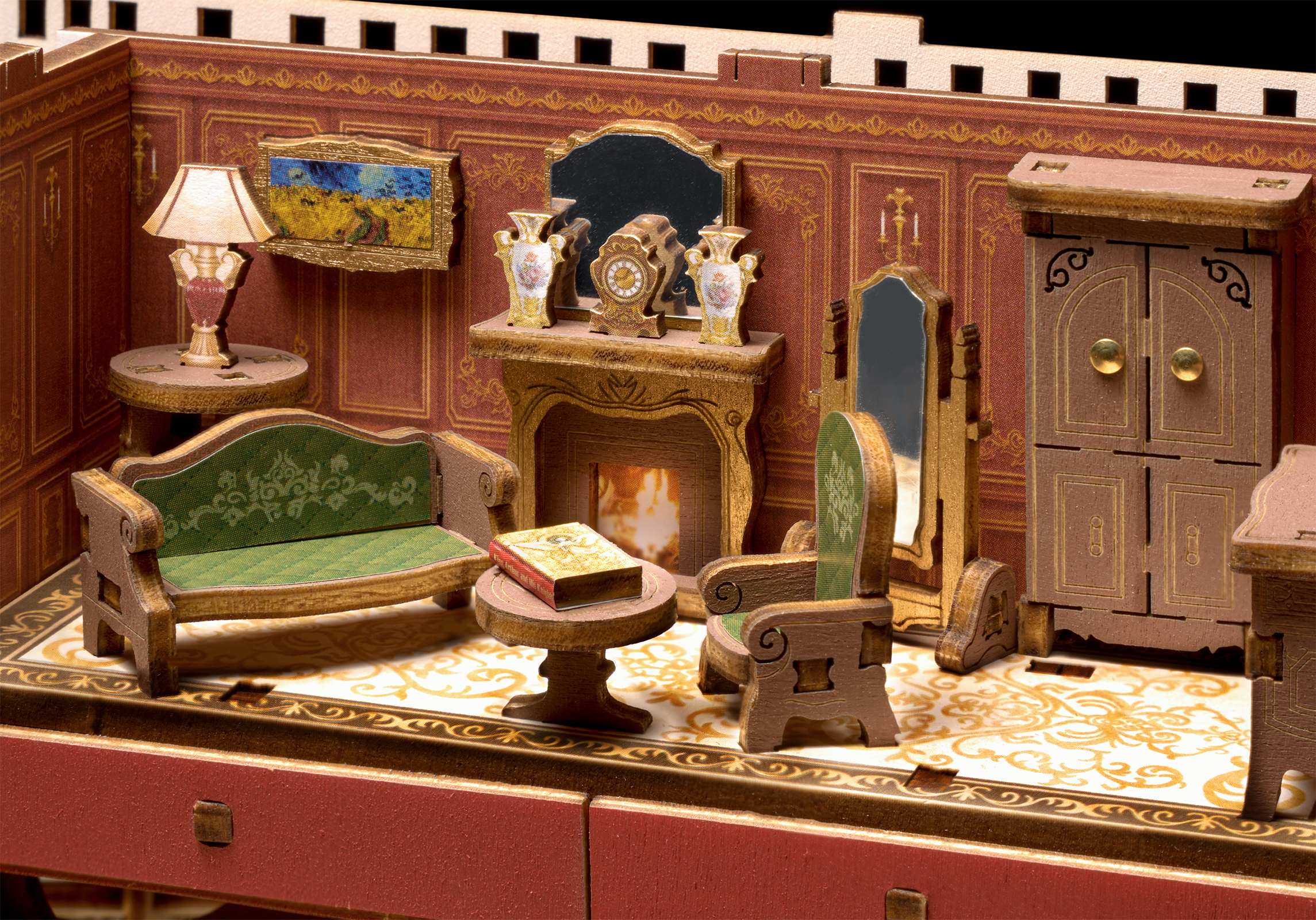 Vintage-Interieur im Ausschnitt des Rumpfes der Robotime 1912 – Eternal Atlantic Voyager