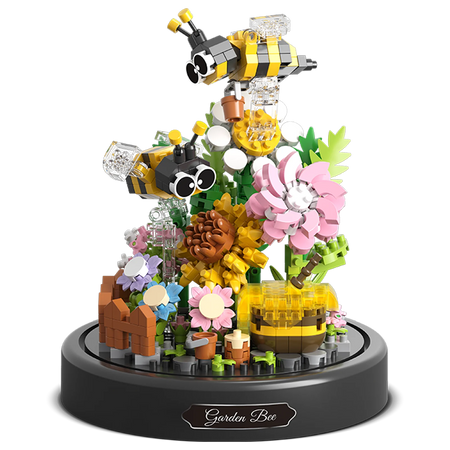 Produktfoto der Balody Miniblocks Bienen mit Blumen in einer Glocke