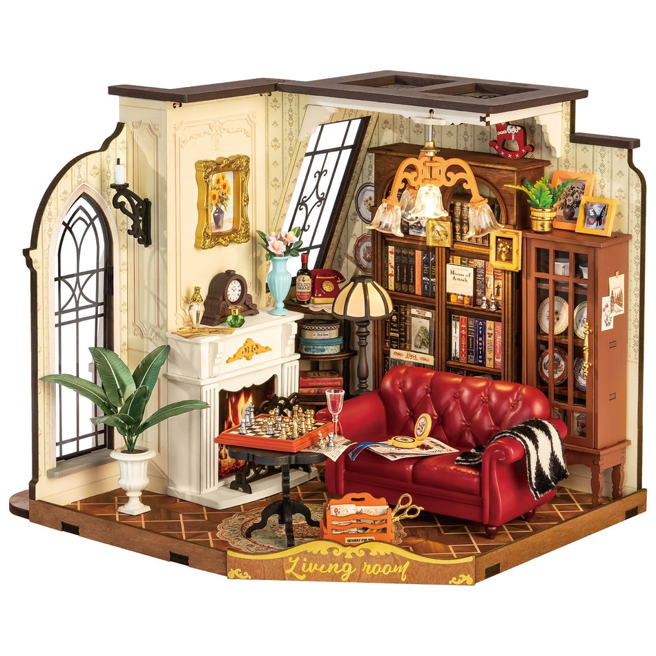 Produktfoto der Robotime Catherine’s Living Room, DIY Miniaturhaus eines Vintage-Wohnzimmers