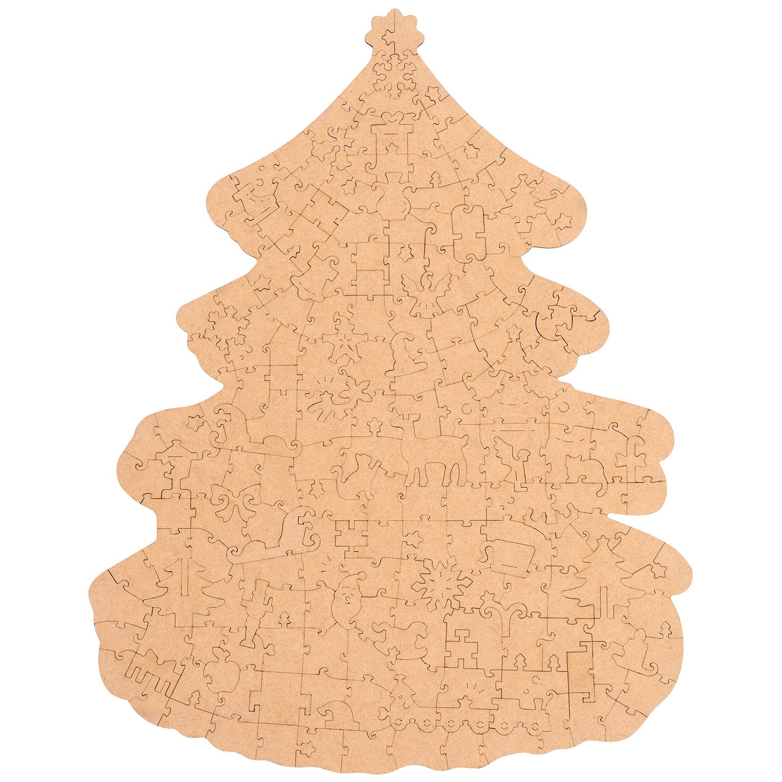 Rückseite der Robotime Christmas Town, Weihnachtsbaum-Puzzle mit ungewöhnlichen Teilen, die ein Dorf in weihnachtlicher Atmosphäre darstellen