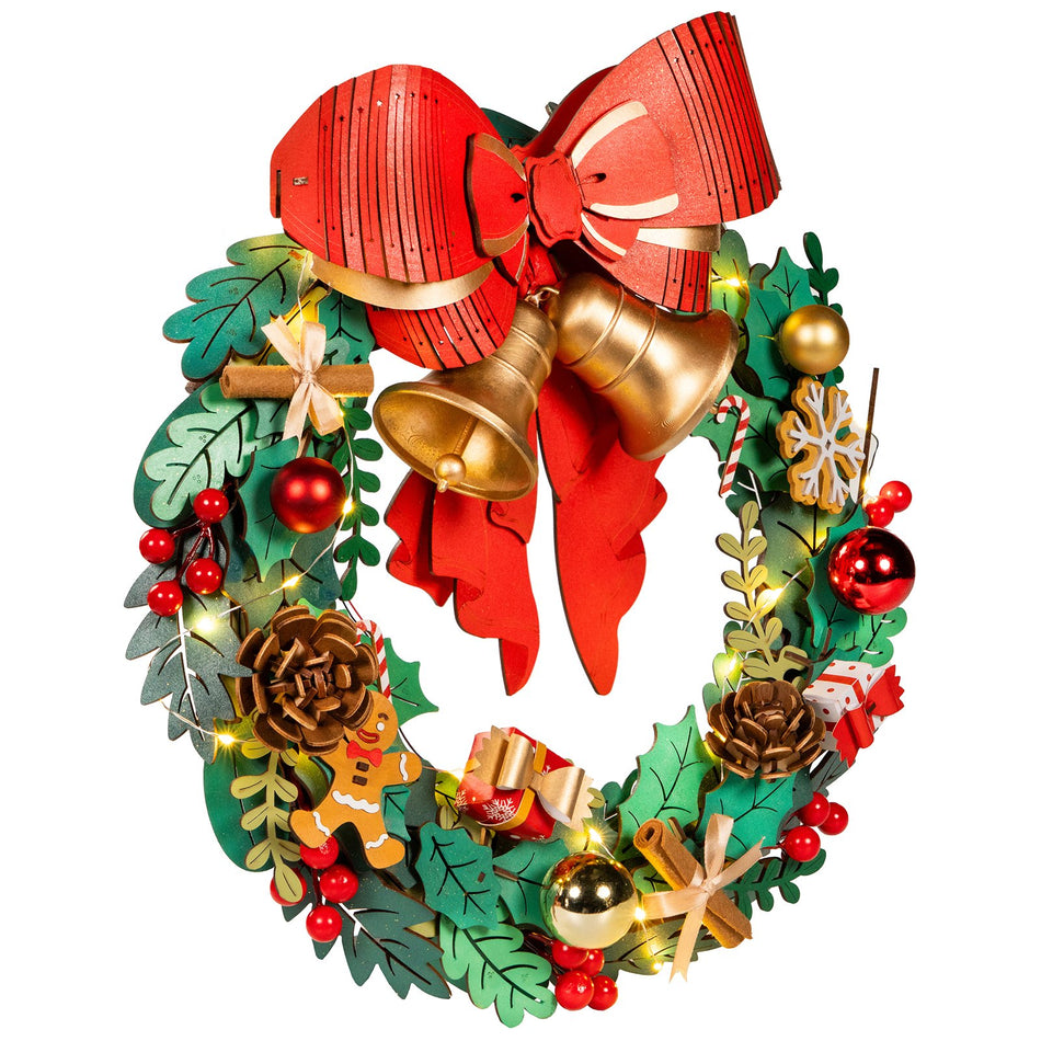Vorderseite der Robotime Christmas Wreath, Holzbausatz einer Weihnachtskranz
