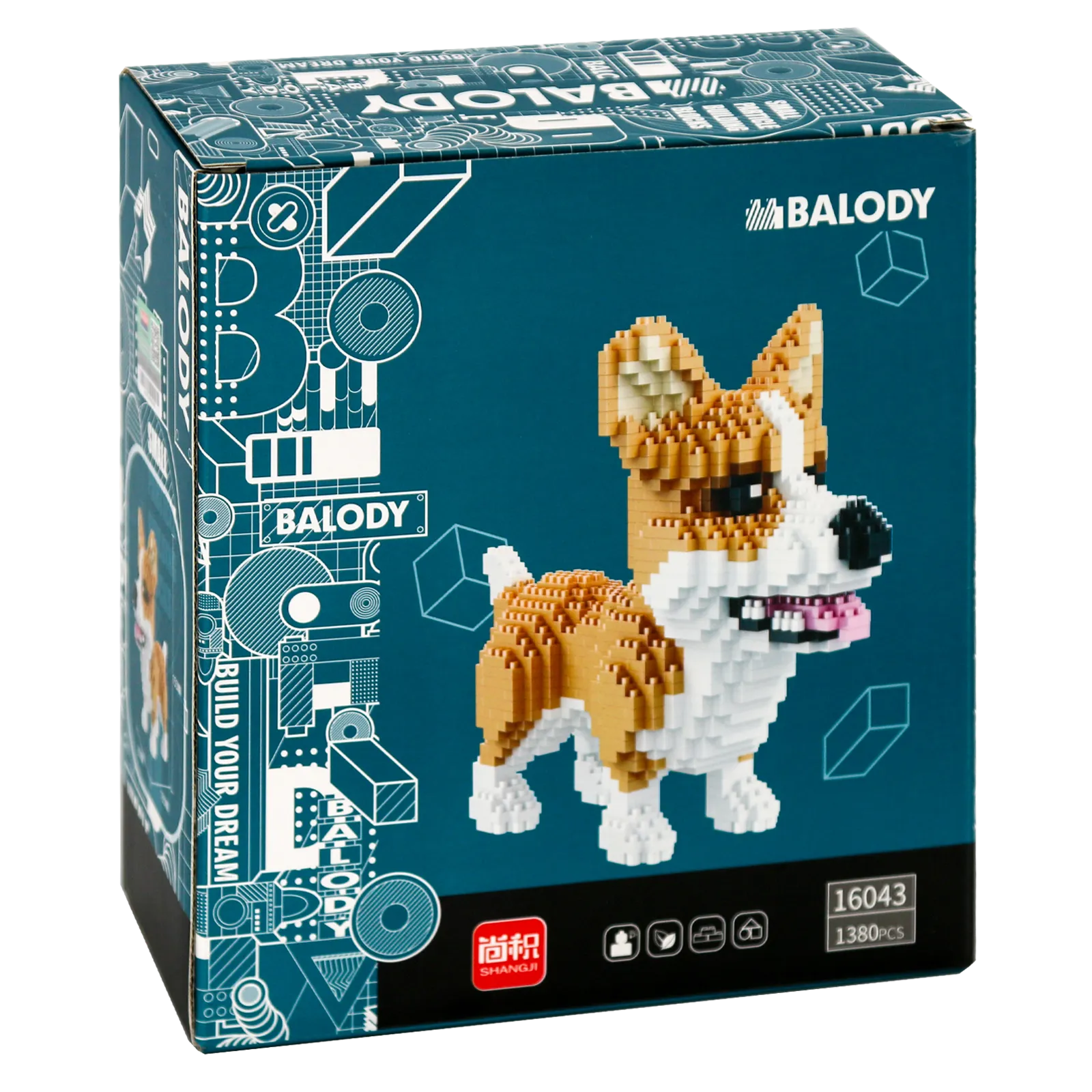 Rückseite der Verpackung der Balody Miniblocks Corgi