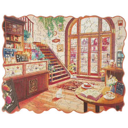 Produktfoto der Robotime Cozy Winter Café, Holzpuzzle eines Wintercafés mit ungewöhnlichen Teilen
