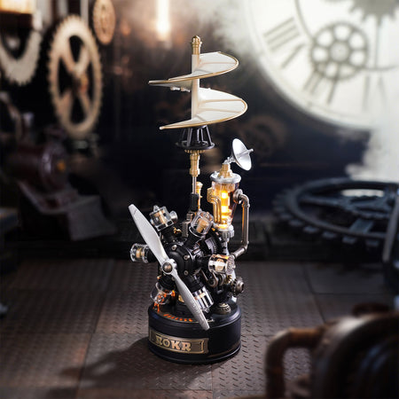 Atmosphärische Präsentation der Robotime Da Vinci Helicopter, Modellbausatz, inspiriert vom Hubschrauber von Leonardo da Vinci