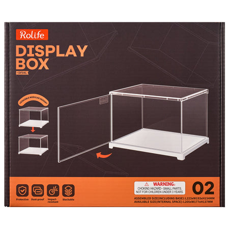 Rückseite der Verpackung der Robotime Dust Cover Landscape S, Kunststoff-Bausatz für eine Vitrine mit einer Länge von 205 mm, einer Breite von 177 mm und einer Höhe von 137 mm