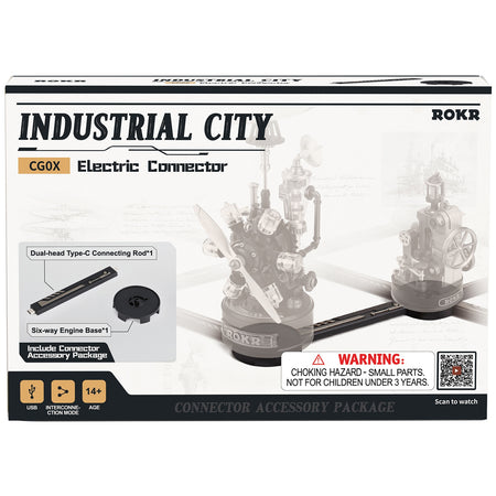 Vorderseite der Verpackung der Robotime Electric Connector, USB-Verbindungsstück zum Verbinden von Produkten der Robotime Industrial City-Serie