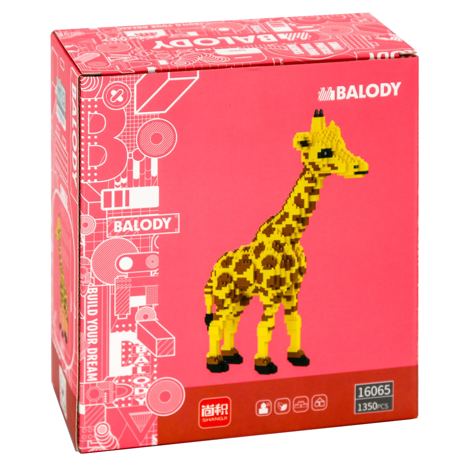 Rückseite der Verpackung der Balody Miniblocks stehende Giraffe