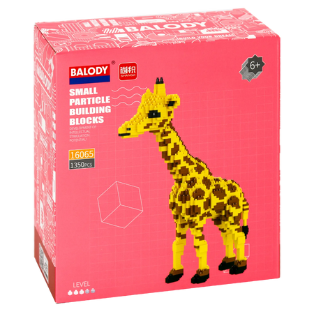 Vorderseite der Verpackung der Balody Miniblocks stehende Giraffe