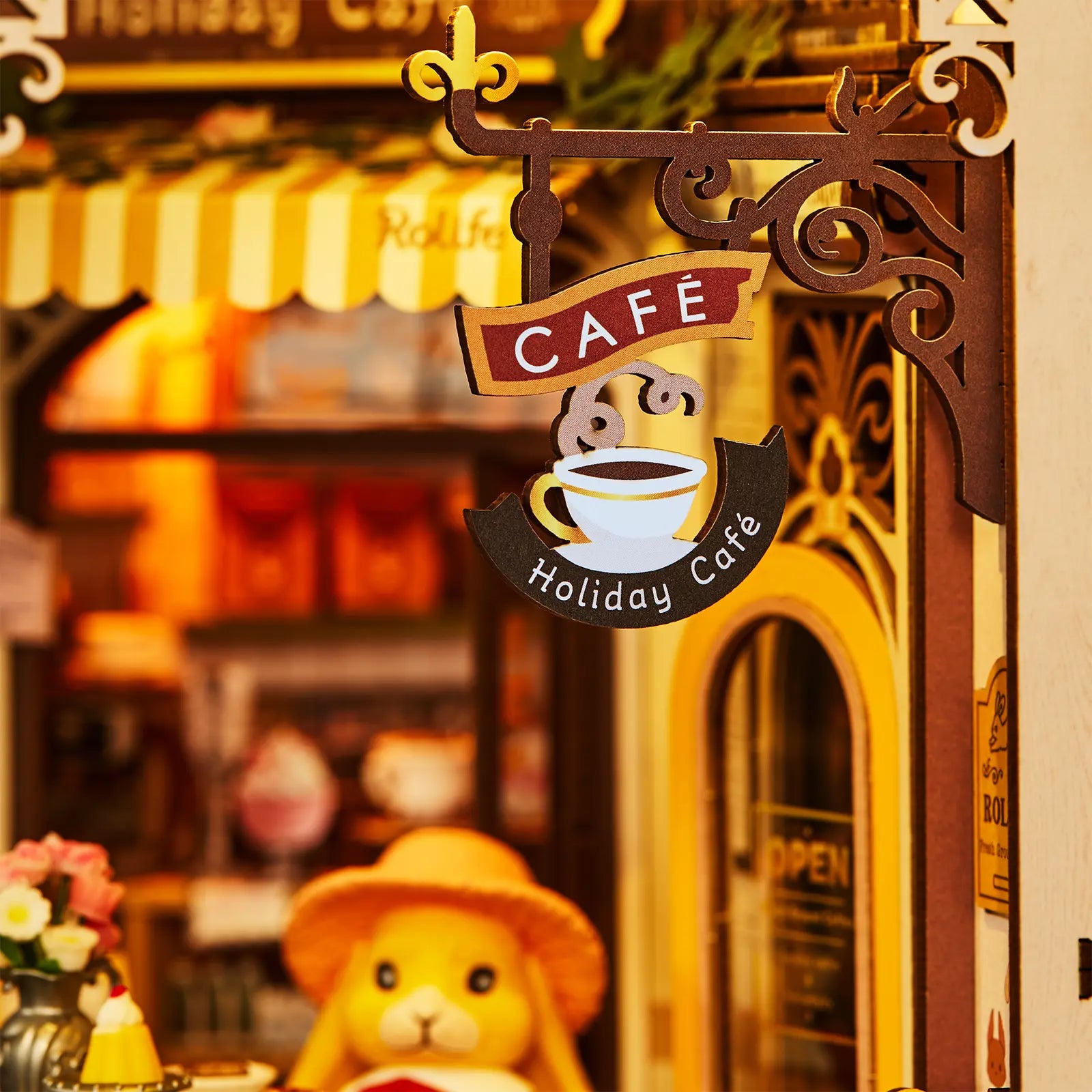 Das Aushängeschild des Cafés im Robotime Holiday Café