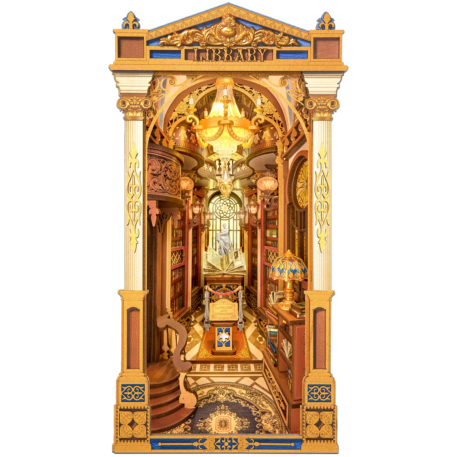 Produktfoto der Robotime Library of Wonders, Book Nook Holzbausatz einer altmodischen, luxuriösen Bibliothek