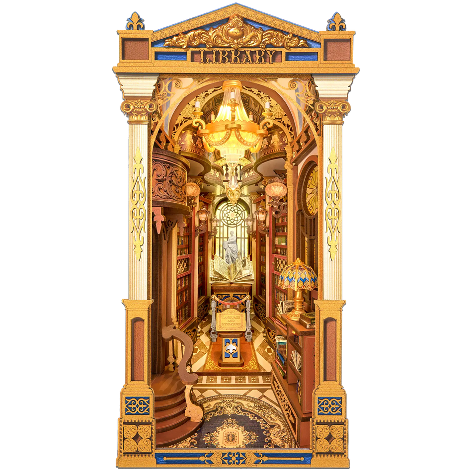 Produktfoto der Robotime Library of Wonders, Book Nook Holzbausatz einer altmodischen, luxuriösen Bibliothek