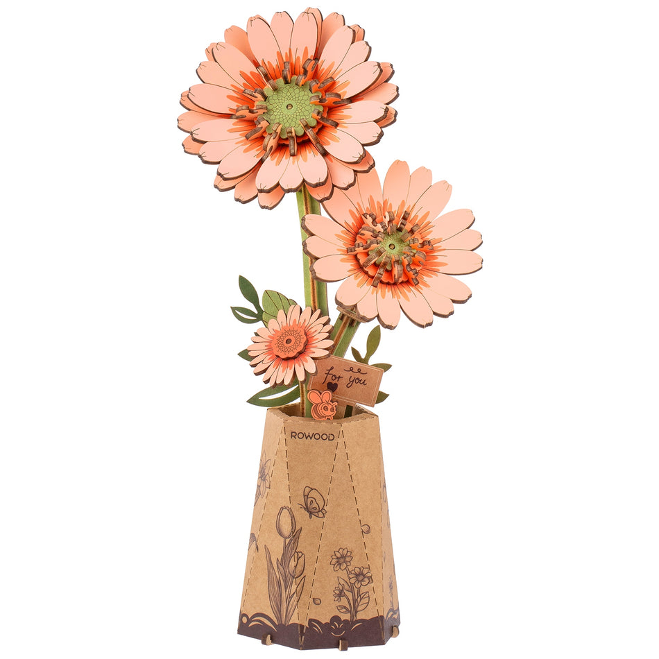 Produktfoto der Robotime Light Orange Gerbera, Holzbausatz einer hellorangen Gerbera