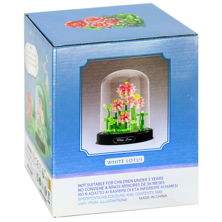 Seite der Verpackung der Balody Miniblocks Lotusblumen in Glocke