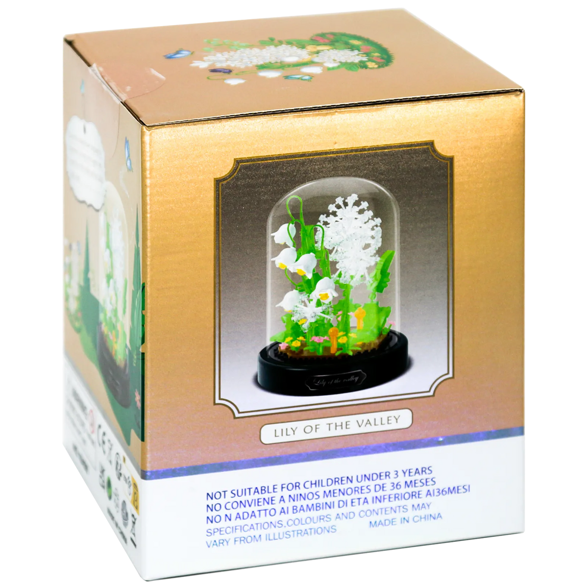 Seite der Verpackung der Balody Miniblocks Löwenzahn in Glocke