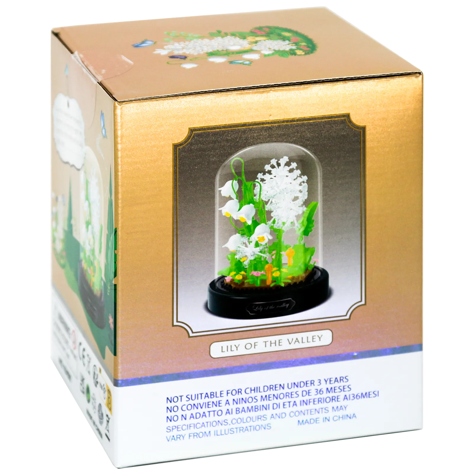 Seite der Verpackung der Balody Miniblocks Löwenzahn in Glocke