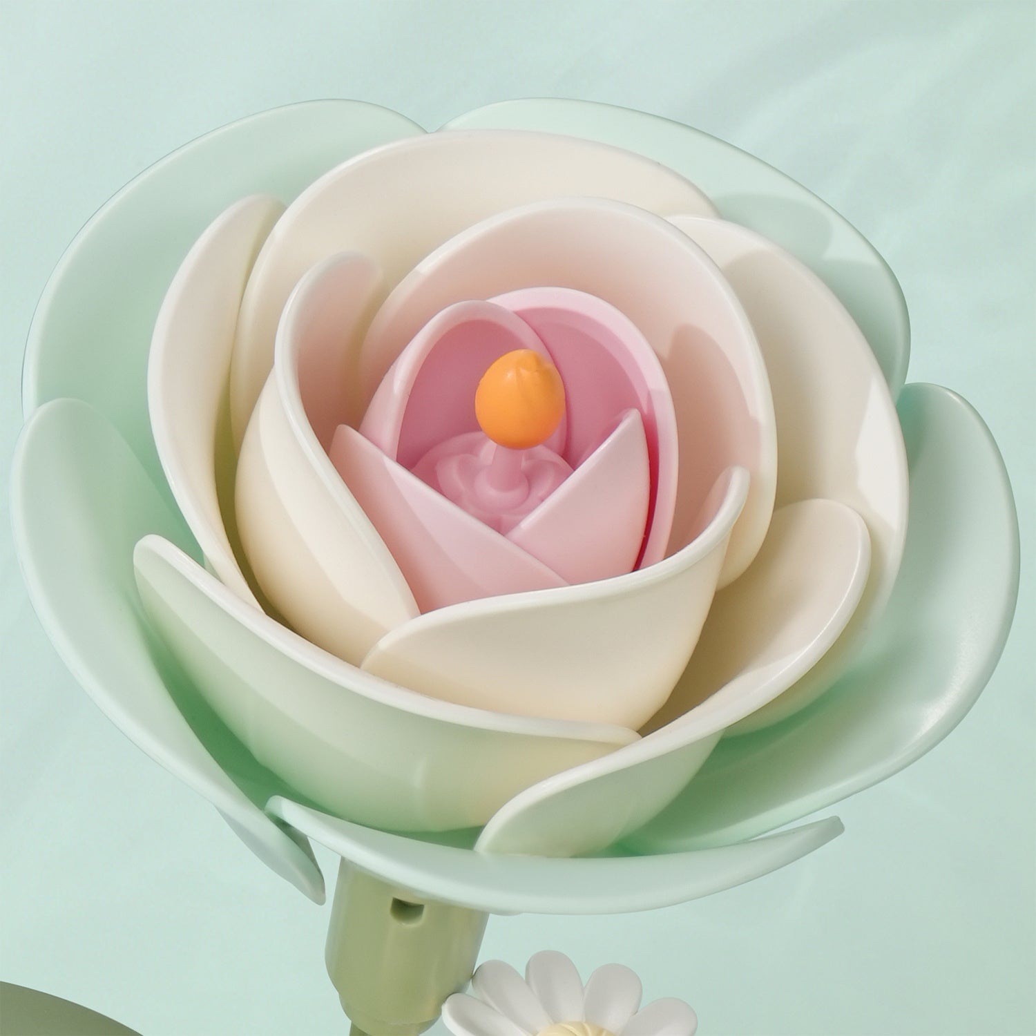 Die zartgrüne und zartrosa Blüte der Robotime Minty Camellia Lamp