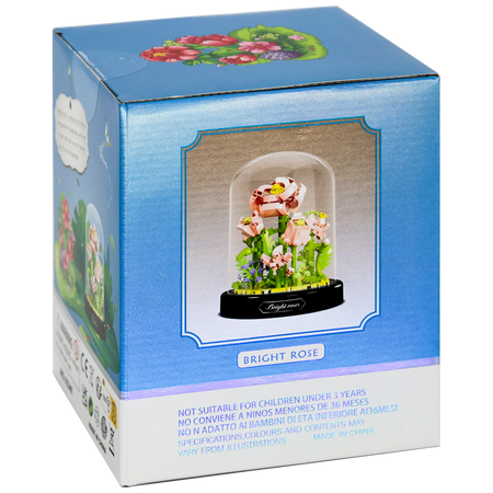 Seite der Verpackung der Balody Miniblocks rosa Rosen in Glocke