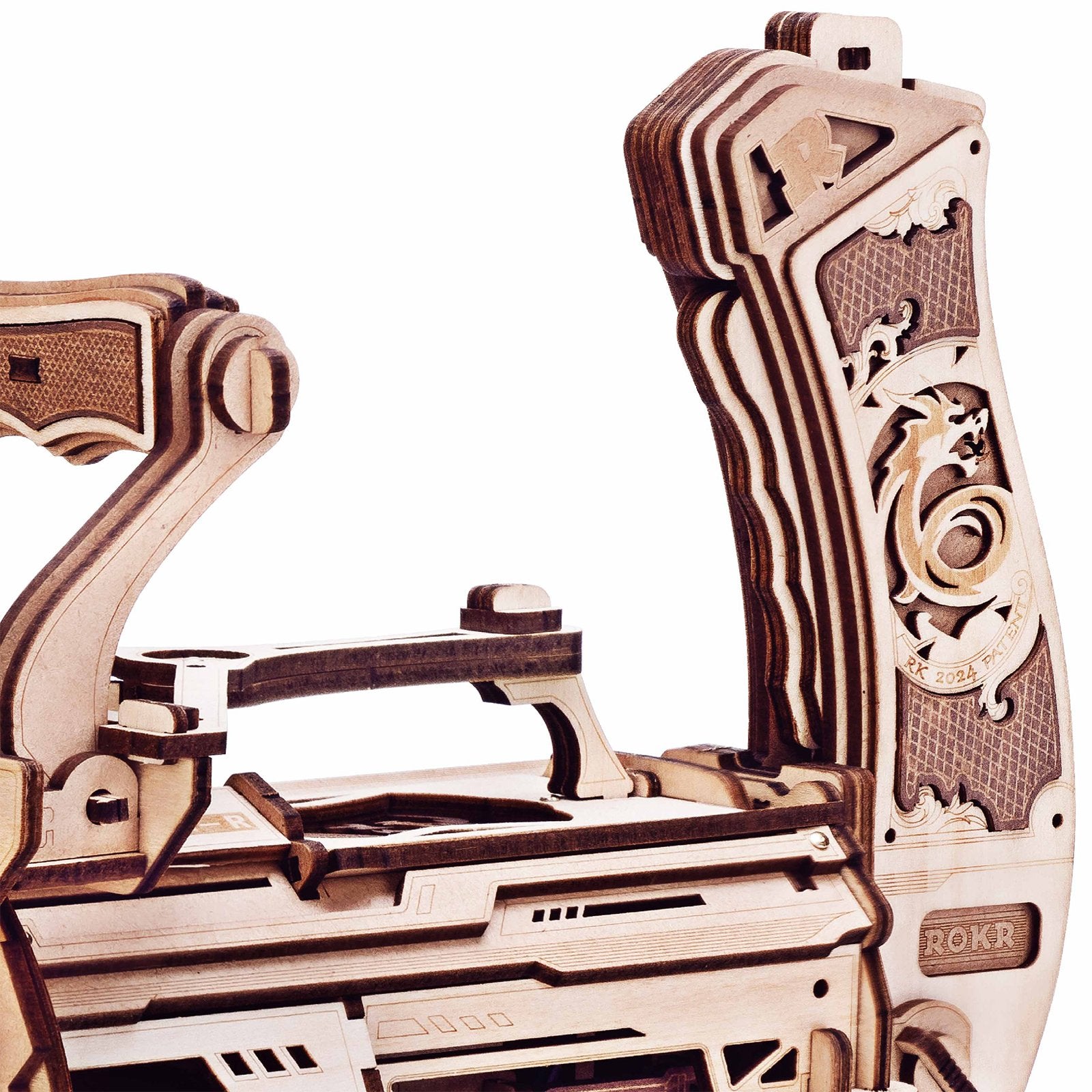 Nahaufnahme der beiden Abzüge der Robotime Rotating-Barrel Machine Gun