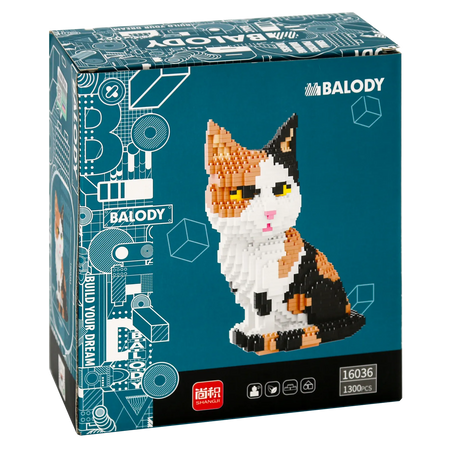 Rückseite der Verpackung der Balody Miniblocks Schildpatt Katze