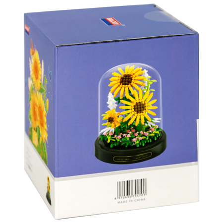 Seite der Verpackung der Balody Miniblocks Sonnenblumen in Glocke